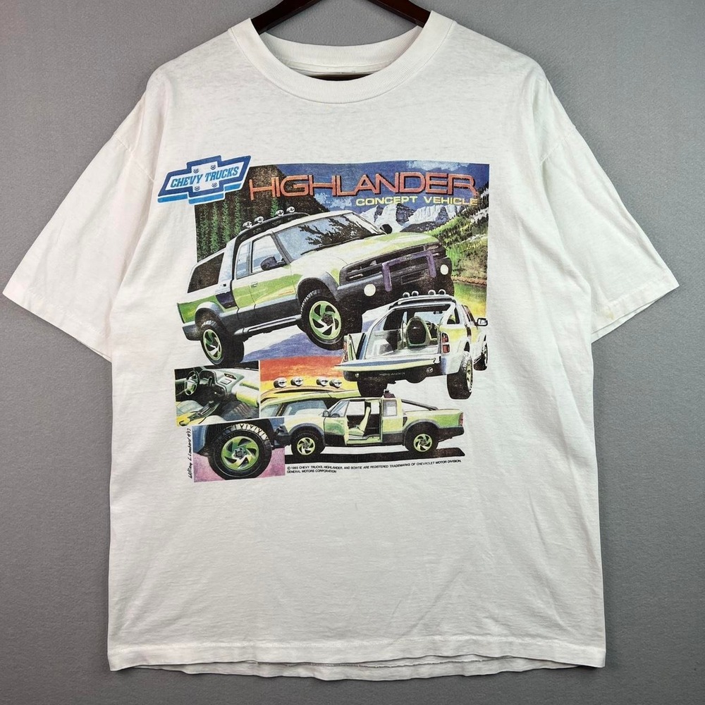 Vintage Chevrolet Highlander Concept Car 90s Promotional White Tee Shirt